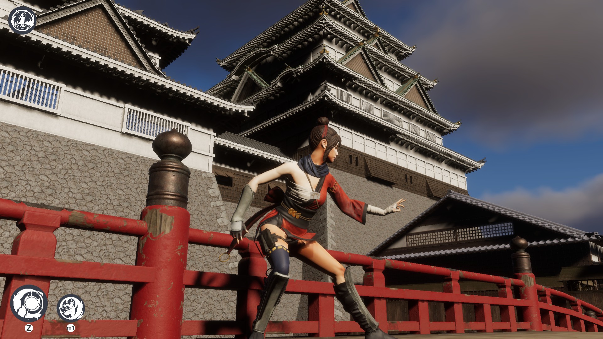 A ninja woman standing on the bridge